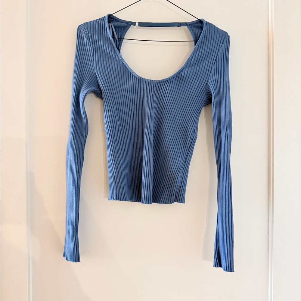 Zara Blue Ribbed Long Sleeve Top